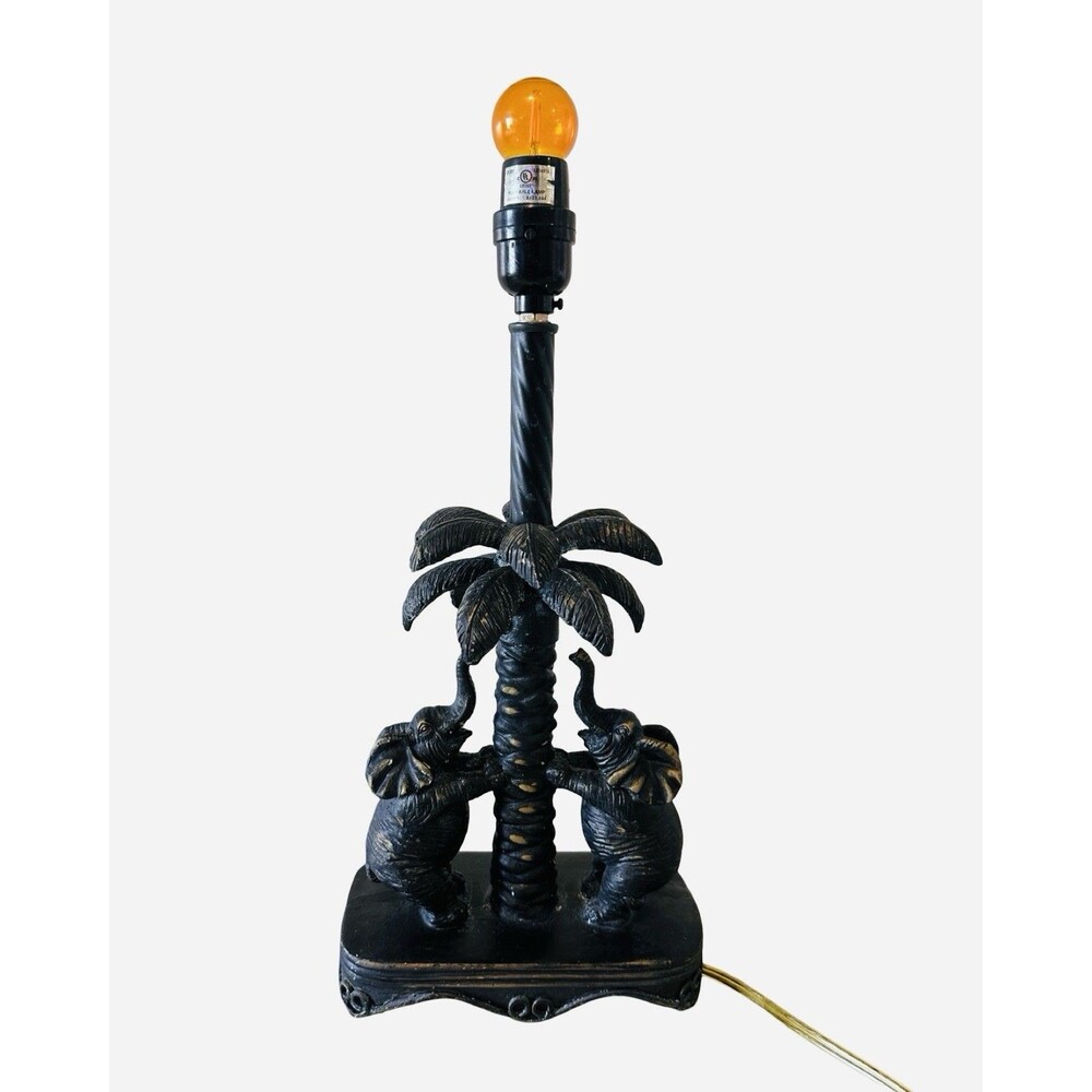 Adamslane Elephant Palm Tree Table Lamp BronzeBlack Tropical Regency Decor Resin